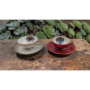 Bavaria Germany Footed Souvenir Cup & Saucer Gold Trim Berlin Bad Worishofen